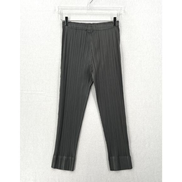 RUTI Pleated Plisse Pants Womens XS Gray Pull On Cropped Ankle Unique Slim - Picture 1 of 15